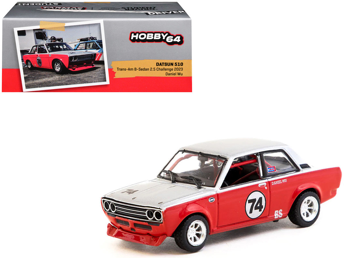 Datsun 510 #74 Daniel Wu "Trans-Am B-Sedan 2.5 Challenge" (2023) Silver and Red "Hobby64" Series 1/64 Diecast Model Car by Tarmac Works-2
