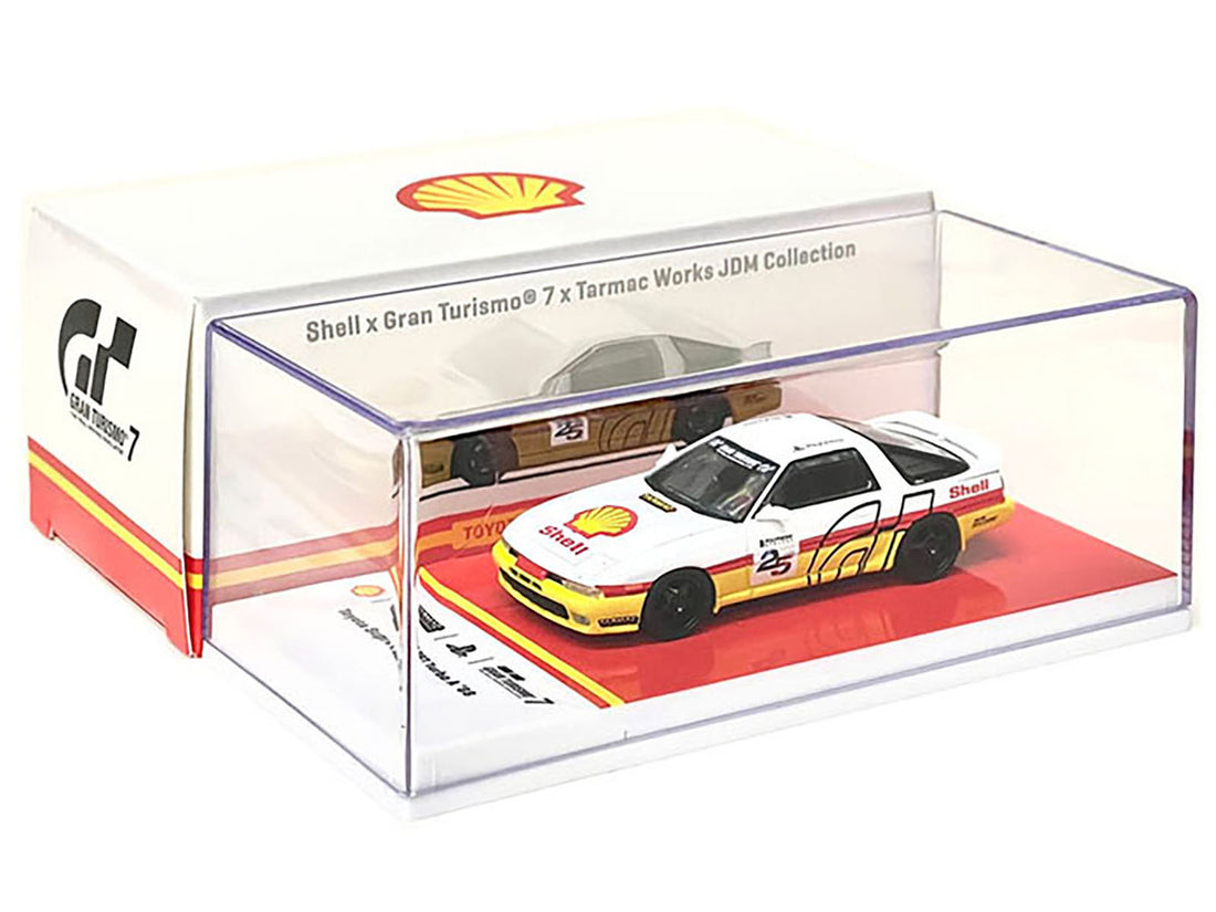 1988 Toyota Supra 3.0GT Turbo A RHD (Right Hand Drive) White and Yellow with Red Stripes "Shell x Gran Turismo 7" Special Edition 1/64 Diecast Model Car by Tarmac Works-1