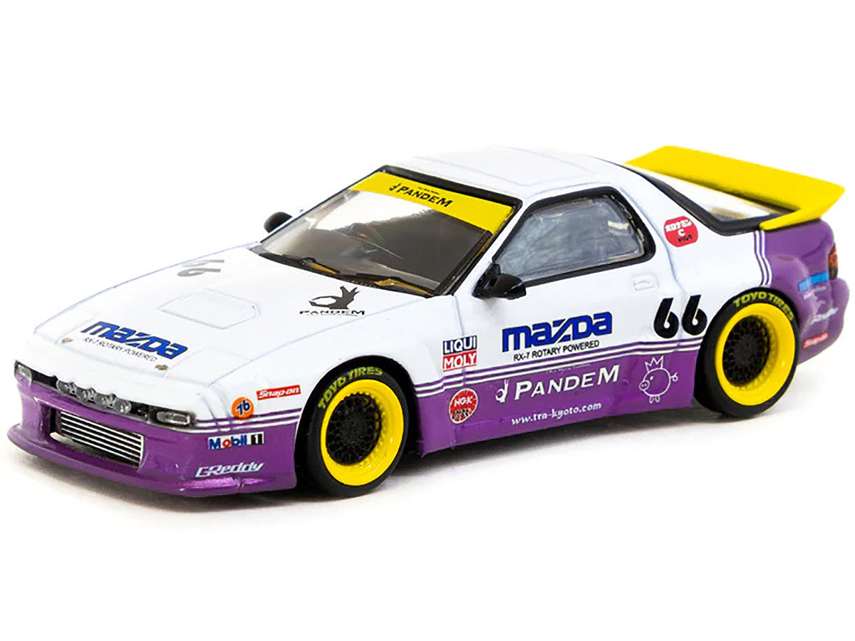 Mazda RX-7 FC3S Pandem RHD (Right Hand Drive) #66 White and Purple with Graphics "Hobby64" Series 1/64 Diecast Model Car by Tarmac Works-1