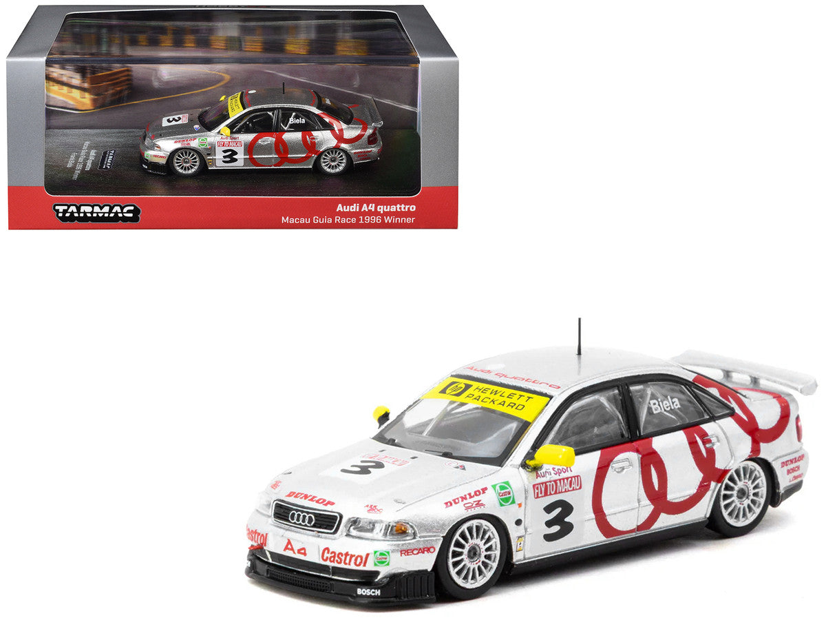 Audi A4 Quattro #3 Frank Biela Winner "Macau Guia Race" (1996) "Hobby64" Series 1/64 Diecast Model Car by Tarmac Works 3