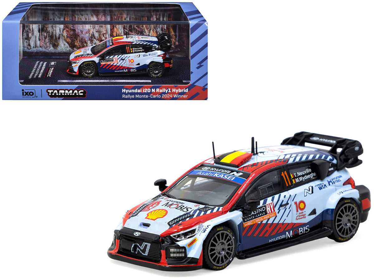 Hyundai i20 N Rally1 Hybrid #11 Thierry Neuville - Martijn Wydaeghe Winner "Rallye Monte-Carlo" (2024) "Hobby64" Series 1/64 Diecast Model by Tarmac Works-0