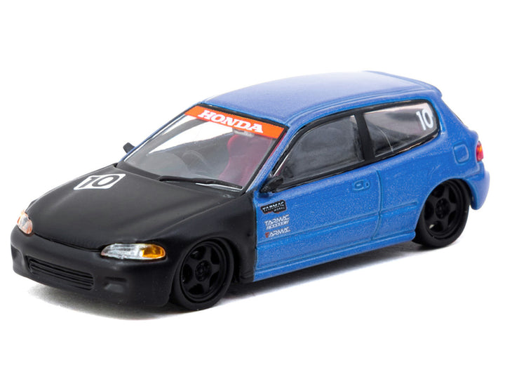 Honda Civic EG6 RHD (Right Hand Drive) #10 "Tarmac Works 10th Anniversary" Blue Metallic and Matt Black "Hobby64" Series 1/64 Diecast Model Car by Tarmac Works 2