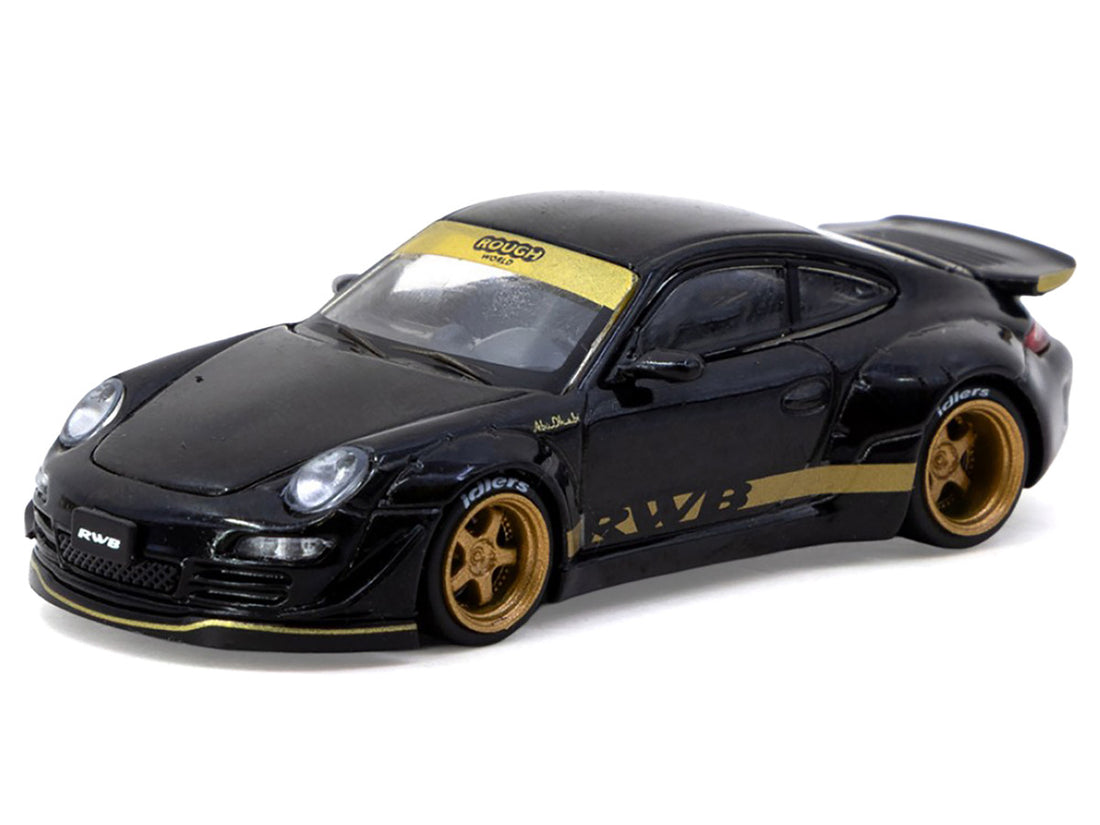 RWB 997 Black with Gold Wheels and Stripes "Hobby64" Series 1/64 Diecast Model Car by Tarmac Works 3