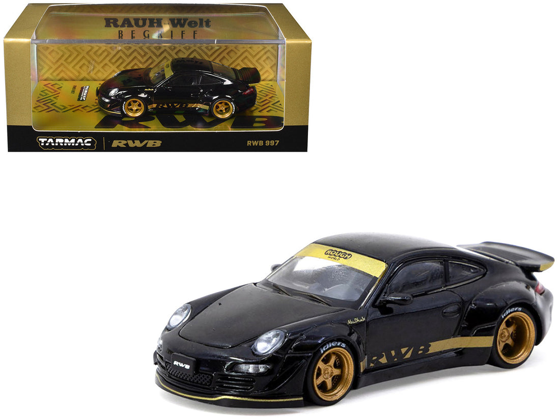 RWB 997 Black with Gold Wheels and Stripes "Hobby64" Series 1/64 Diecast Model Car by Tarmac Works 2