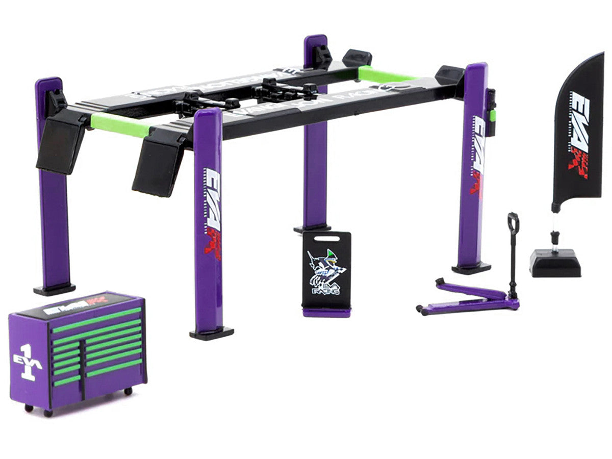 EVA Racing Garage Tools Set of 5 pieces with Stickers "Parts64" Series for 1/64 Model Cars by Tarmac Works 2