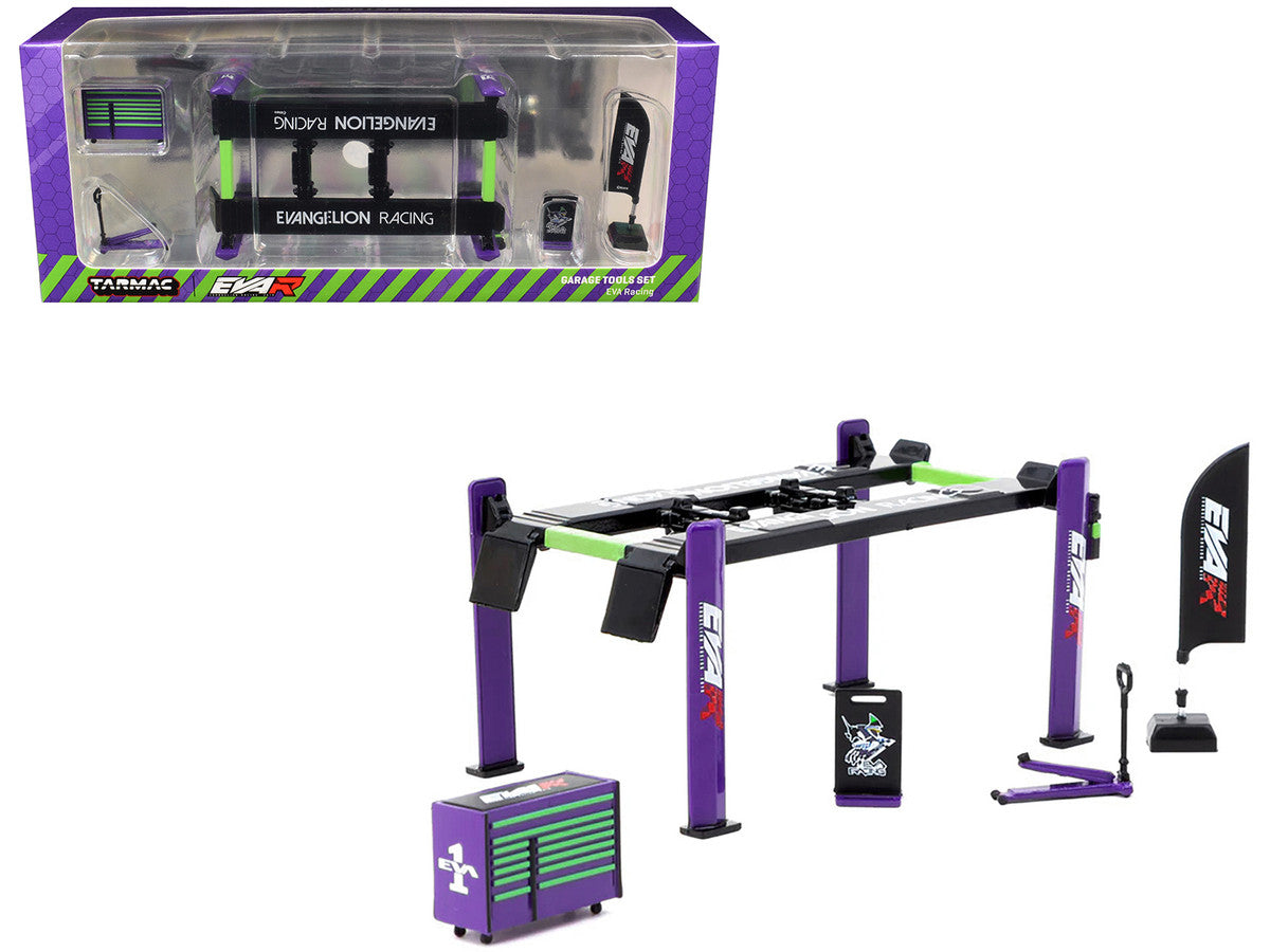 EVA Racing Garage Tools Set of 5 pieces with Stickers "Parts64" Series for 1/64 Model Cars by Tarmac Works