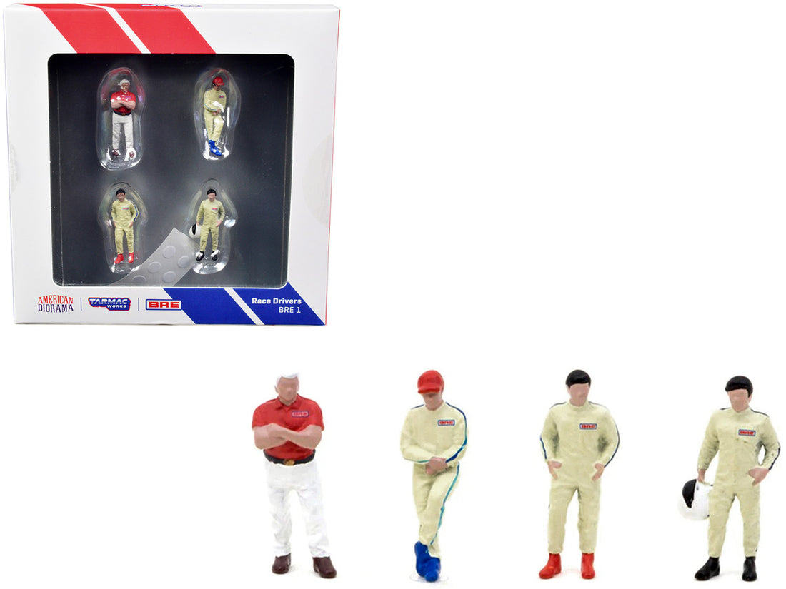 "Race Drivers" 4 Piece Diecast Figure Set "BRE" for 1/64 Scale Models by Tarmac Works & American Diorama-0