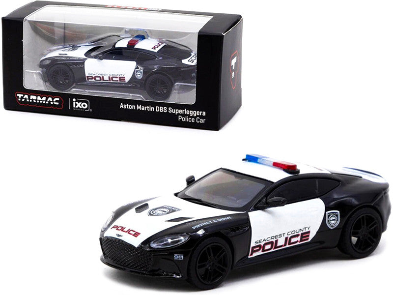 Aston Martin DBS Superleggera "Seacrest County Police" Black and White 1/64 Diecast Model Car by Tarmac Works-0