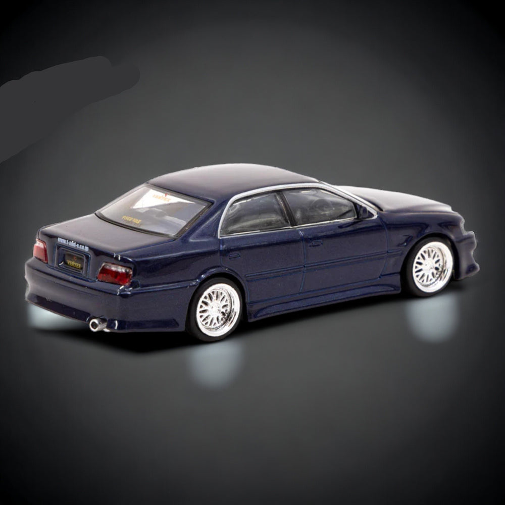 Toyota Chaser JZX100 Blue Metallic 1:64 by Tarmac Works Global64 VERTEX T64G-007-BL Passenger Side View