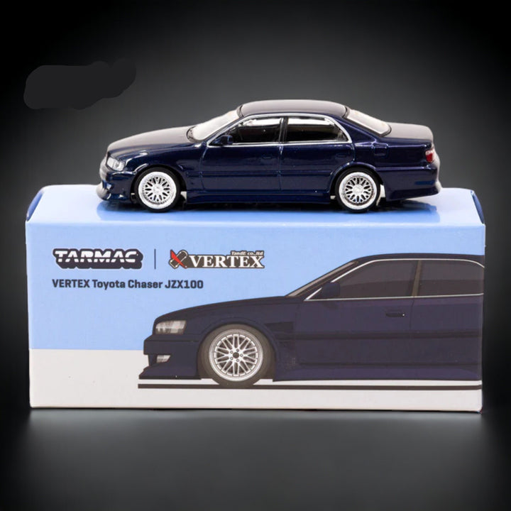 Toyota Chaser JZX100 Blue Metallic 1:64 by Tarmac Works Global64 VERTEX T64G-007-BL Package View