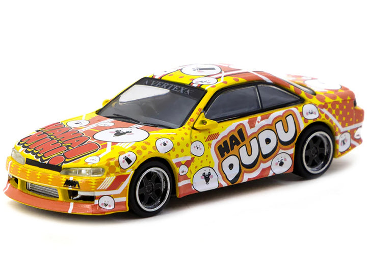 Nissan Silvia (S14) Vertex RHD (Right Hand Drive) "Hai Dudu - IMX Special Edition" Yellow and Orange with Graphics "Global64" Series 1/64 Diecast Model by Tarmac Works-1