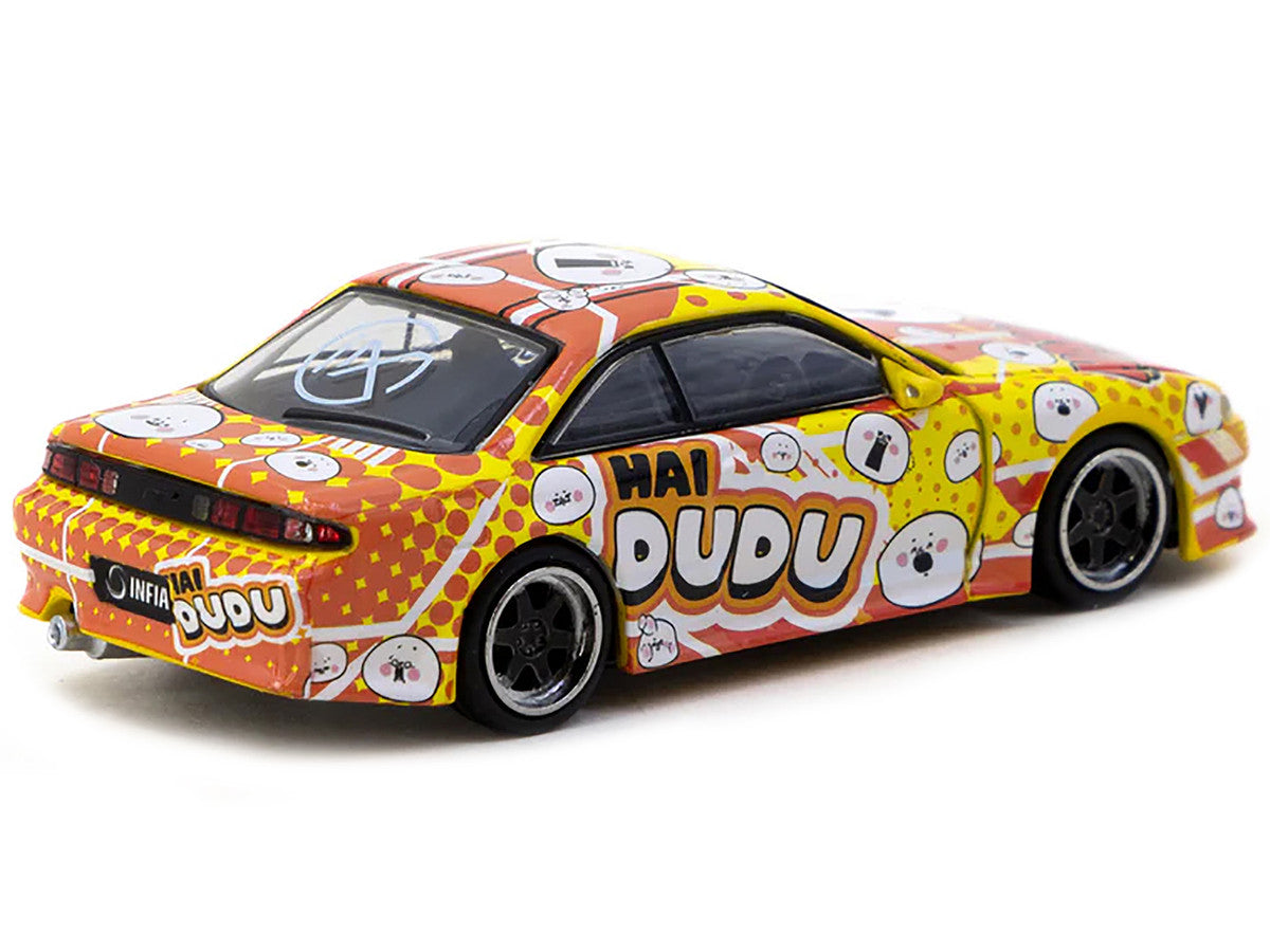 Nissan Silvia (S14) Vertex RHD (Right Hand Drive) "Hai Dudu - IMX Special Edition" Yellow and Orange with Graphics "Global64" Series 1/64 Diecast Model by Tarmac Works-2