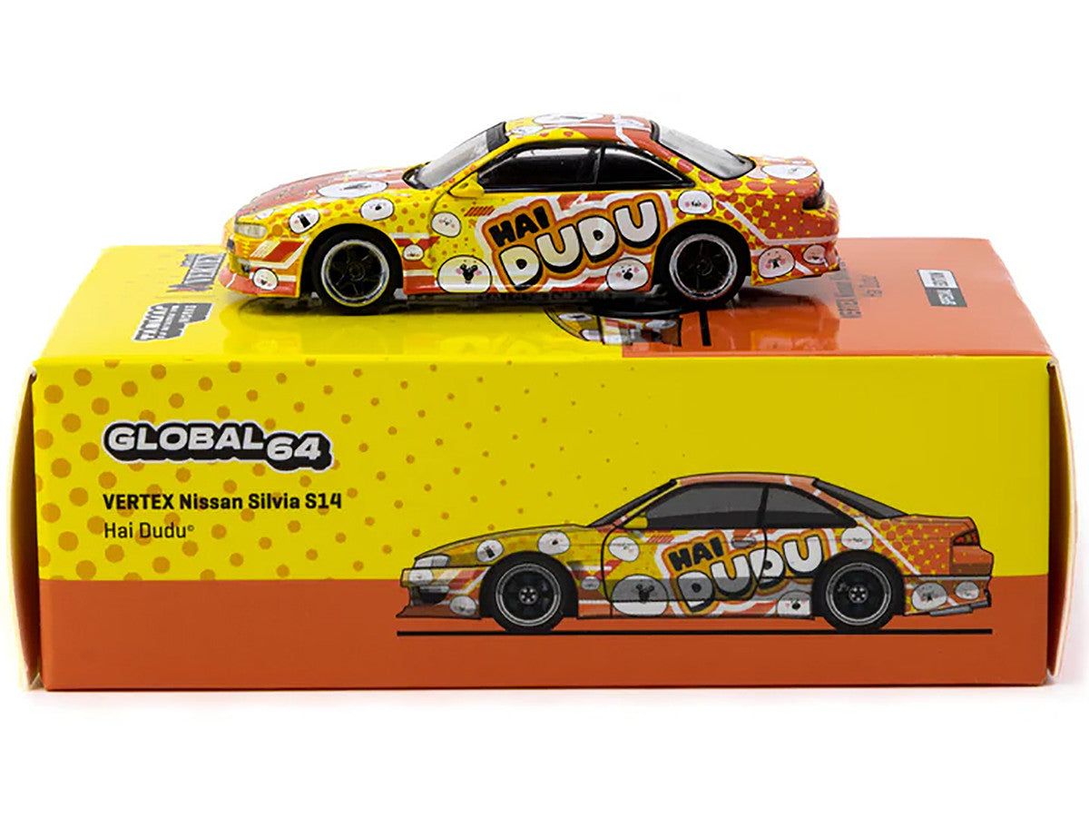 Nissan Silvia (S14) Vertex RHD (Right Hand Drive) "Hai Dudu - IMX Special Edition" Yellow and Orange with Graphics "Global64" Series 1/64 Diecast Model by Tarmac Works-3