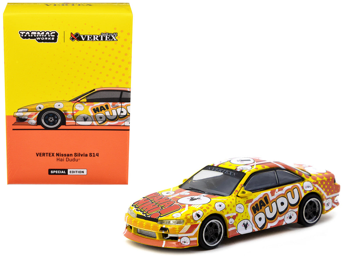 Nissan Silvia (S14) Vertex RHD (Right Hand Drive) "Hai Dudu - IMX Special Edition" Yellow and Orange with Graphics "Global64" Series 1/64 Diecast Model by Tarmac Works-0