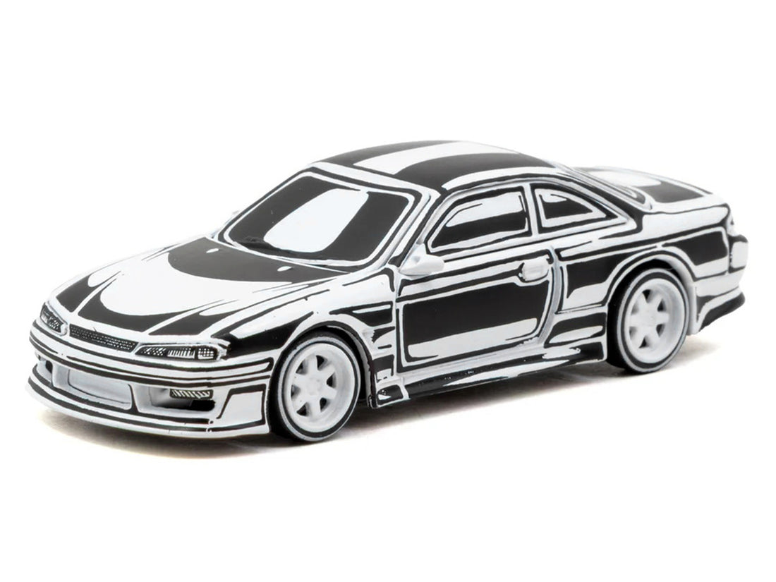 VERTEX Silvia (S14) "Designed by Joshua Vides" Black and White "Global64" Series 1/64 Diecast Model Car by Tarmac Works