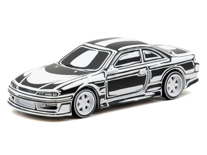 Nissan Silvia S14 VERTEX Joshua Vides black and white 1/64 diecast model car by Tarmac Works.