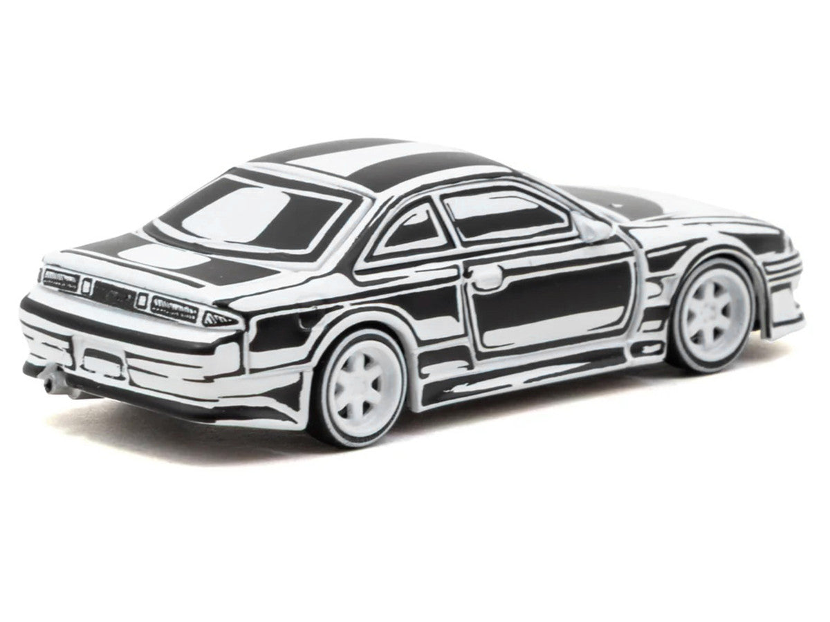VERTEX Silvia (S14) "Designed by Joshua Vides" Black and White "Global64" Series 1/64 Diecast Model Car by Tarmac Works