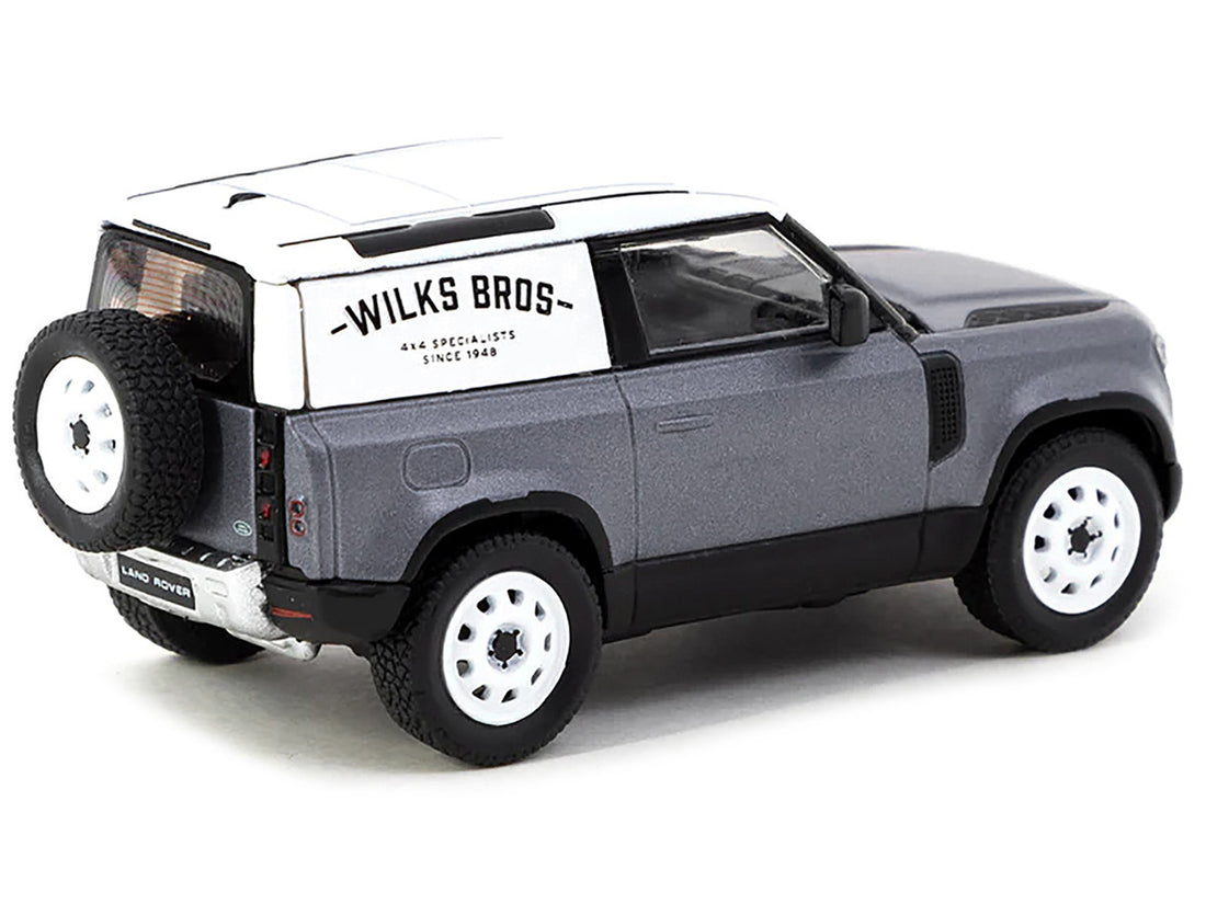 Land Rover Defender 90 Matt Blue Gray Metallic with White Top "Wilks Bros" "Global64" Series 1/64 Diecast Model Car by Tarmac Works-1