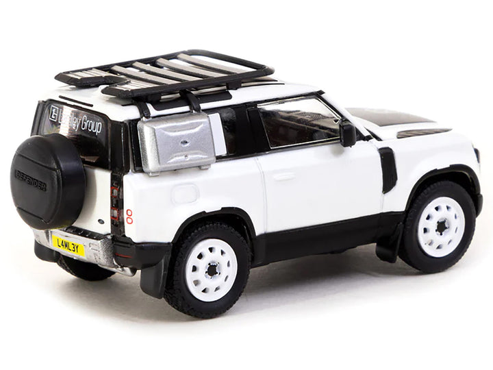 Land Rover Defender 90 White Metallic with Roof Rack "Lamley Special Edition" "Global64" Series 1/64 Diecast Model by Tarmac Works-1