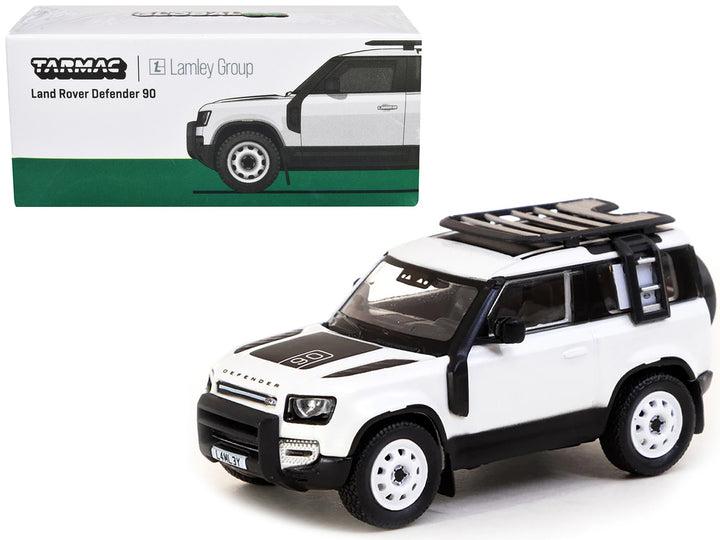 Land Rover Defender 90 White Metallic with Roof Rack "Lamley Special Edition" "Global64" Series 1/64 Diecast Model by Tarmac Works-0