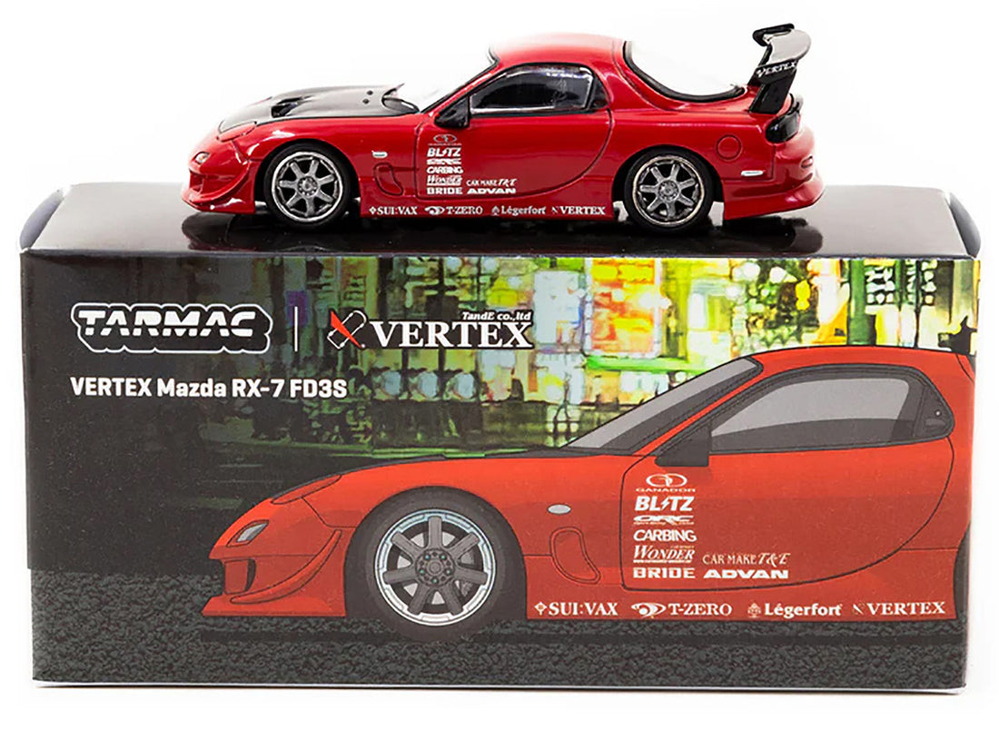 Mazda RX-7 FD3S "VERTEX" RHD (Right Hand Drive) Red with Black Hood "Global64" Series 1/64 Diecast Model Car by Tarmac Works-2