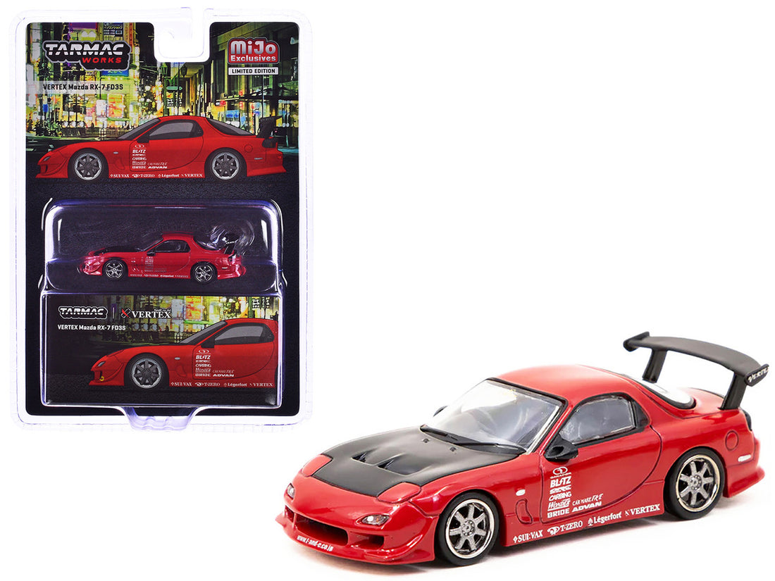 Mazda RX-7 FD3S "VERTEX" RHD (Right Hand Drive) Red with Black Hood "Global64" Series 1/64 Diecast Model Car by Tarmac Works-0