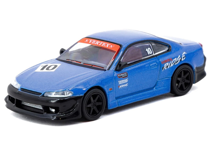 Nissan Vertex Silvia (S15) RHD (Right Hand Drive) #10 "Tarmac Works 10th Anniversary" Blue Metallic "Global64" 1/64 Diecast Model Car by Tarmac Works 2