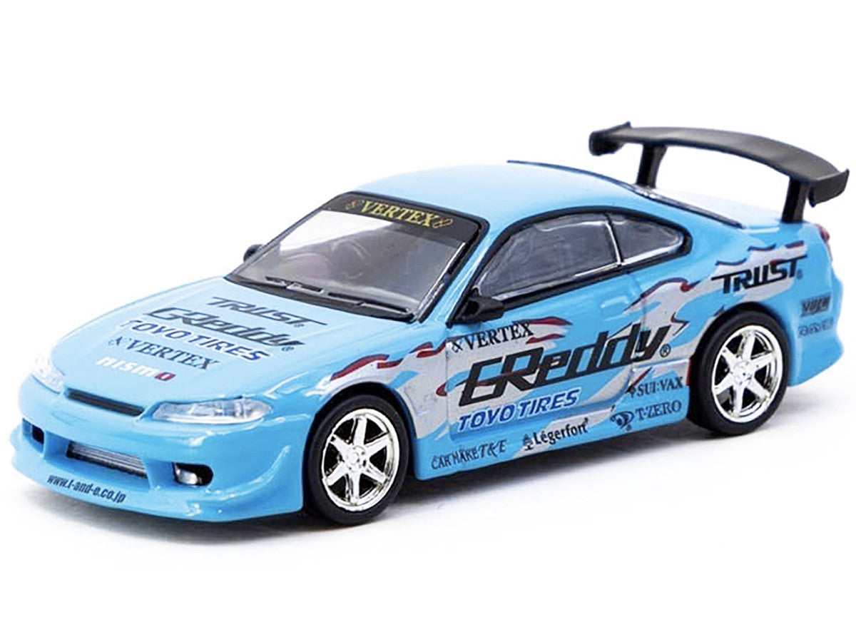 Nissan Silvia (S15) Vertex RHD (Right Hand Drive) "GReddy" Light Blue "Global64" Series 1/64 Diecast Model by Tarmac Works-1