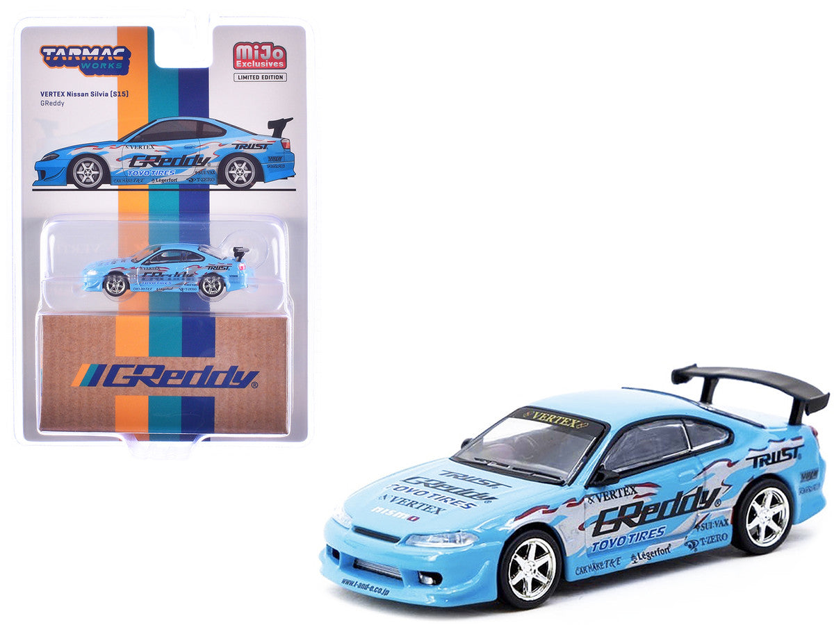 Nissan Silvia (S15) Vertex RHD (Right Hand Drive) "GReddy" Light Blue "Global64" Series 1/64 Diecast Model by Tarmac Works-0