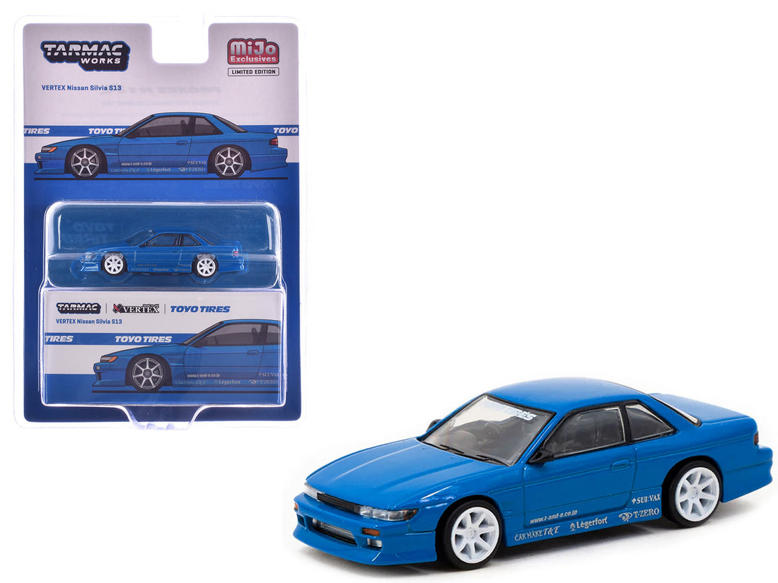 Nissan Silvia (S13) Vertex RHD (Right Hand Drive) Blue Metallic "Toyo Tires" "Global64" Series 1/64 Diecast Model by Tarmac Works-2