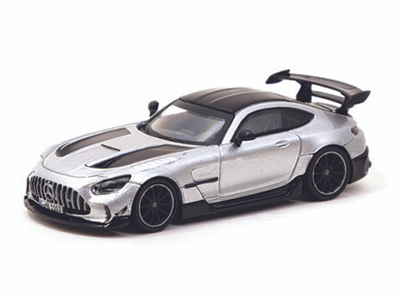 Mercedes-Benz AMG GT Black Series Silver Metallic with Black Hood Stripes and Top "Global64" Series 1/64 Diecast Model by Tarmac Works-0