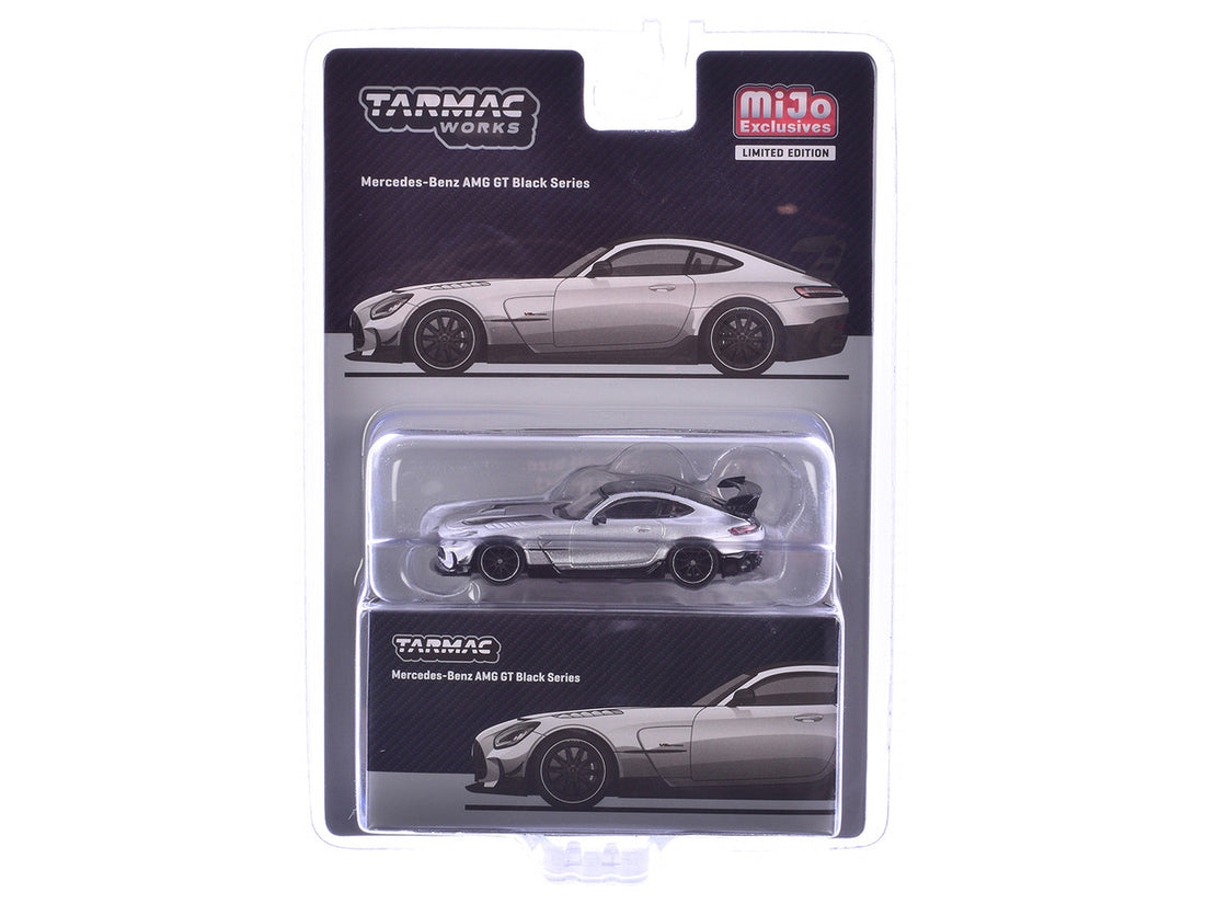 Mercedes-Benz AMG GT Black Series Silver Metallic with Black Hood Stripes and Top "Global64" Series 1/64 Diecast Model by Tarmac Works-1