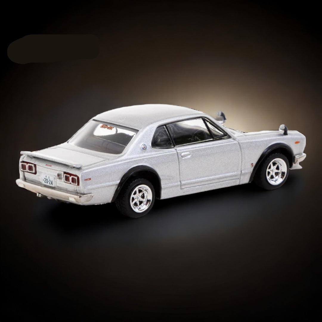 Nissan Skyline 2000 GT-R in Silver T64G-043-SL 1:64 by Tarmac Works Global64 Rear Angled View