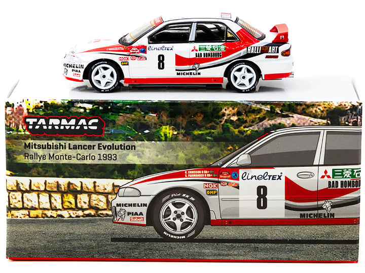 Mitsubishi Lancer Evolution RHD (Right Hand Drive) #8 Kenneth Eriksson - Staffan Parmander "Rallye Monte-Carlo" (1993) "Global64" Series 1/64 Diecast Model by Tarmac Works-1
