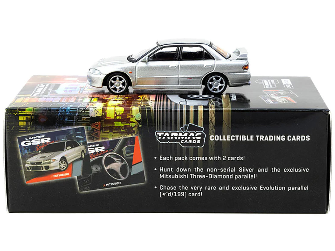 Mitsubishi Lancer GSR Evolution RHD (Right Hand Drive) Silver Metallic with Tarmac Cards "Global64" Series 1/64 Diecast Model by Tarmac Works-3