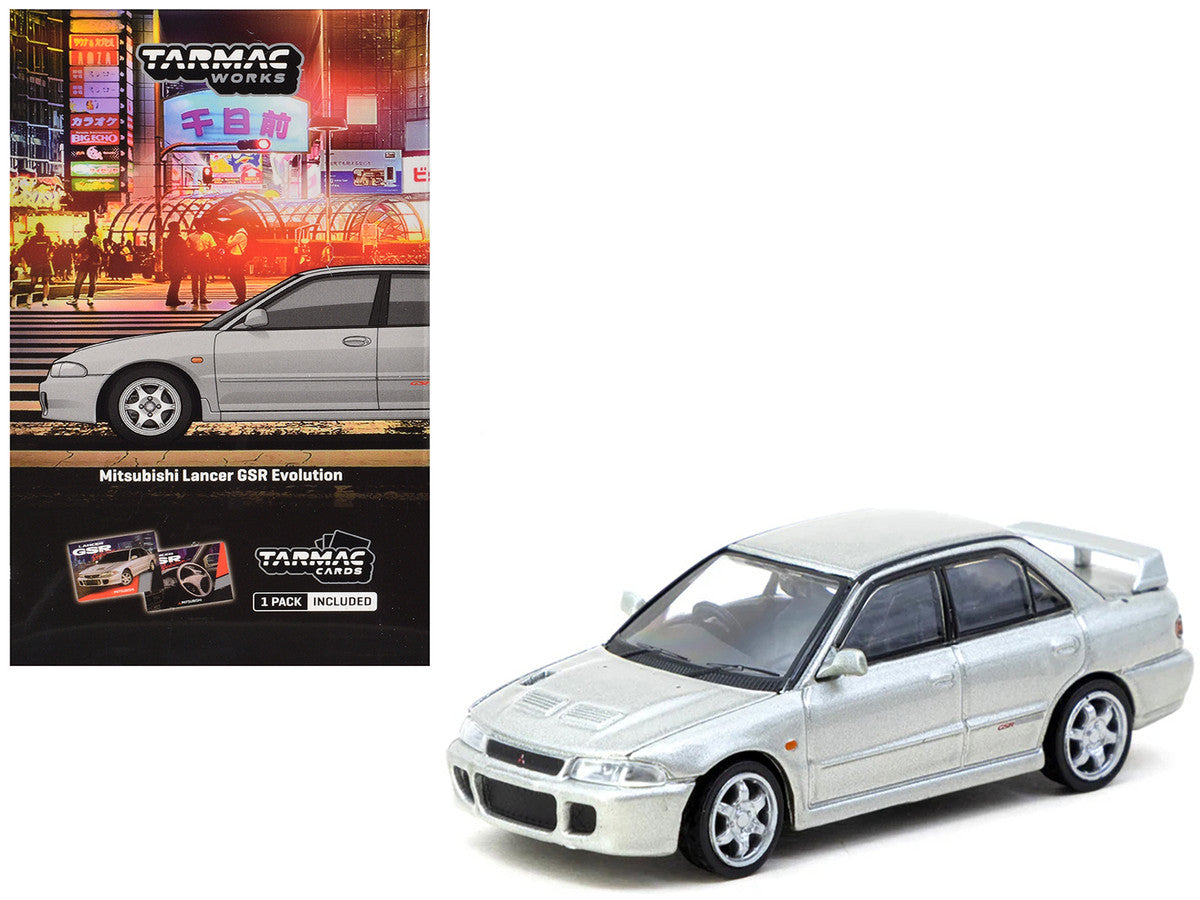 Mitsubishi Lancer GSR Evolution RHD (Right Hand Drive) Silver Metallic with Tarmac Cards "Global64" Series 1/64 Diecast Model by Tarmac Works-0