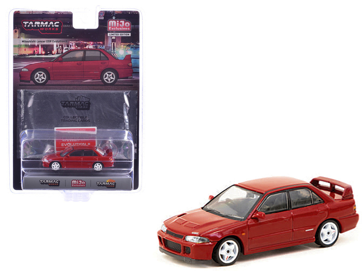 Mitsubishi Lancer GSR Evolution II RHD (Right Hand Drive) Red with Tarmac Cards "Global64" Series 1/64 Diecast Model by Tarmac Works-2