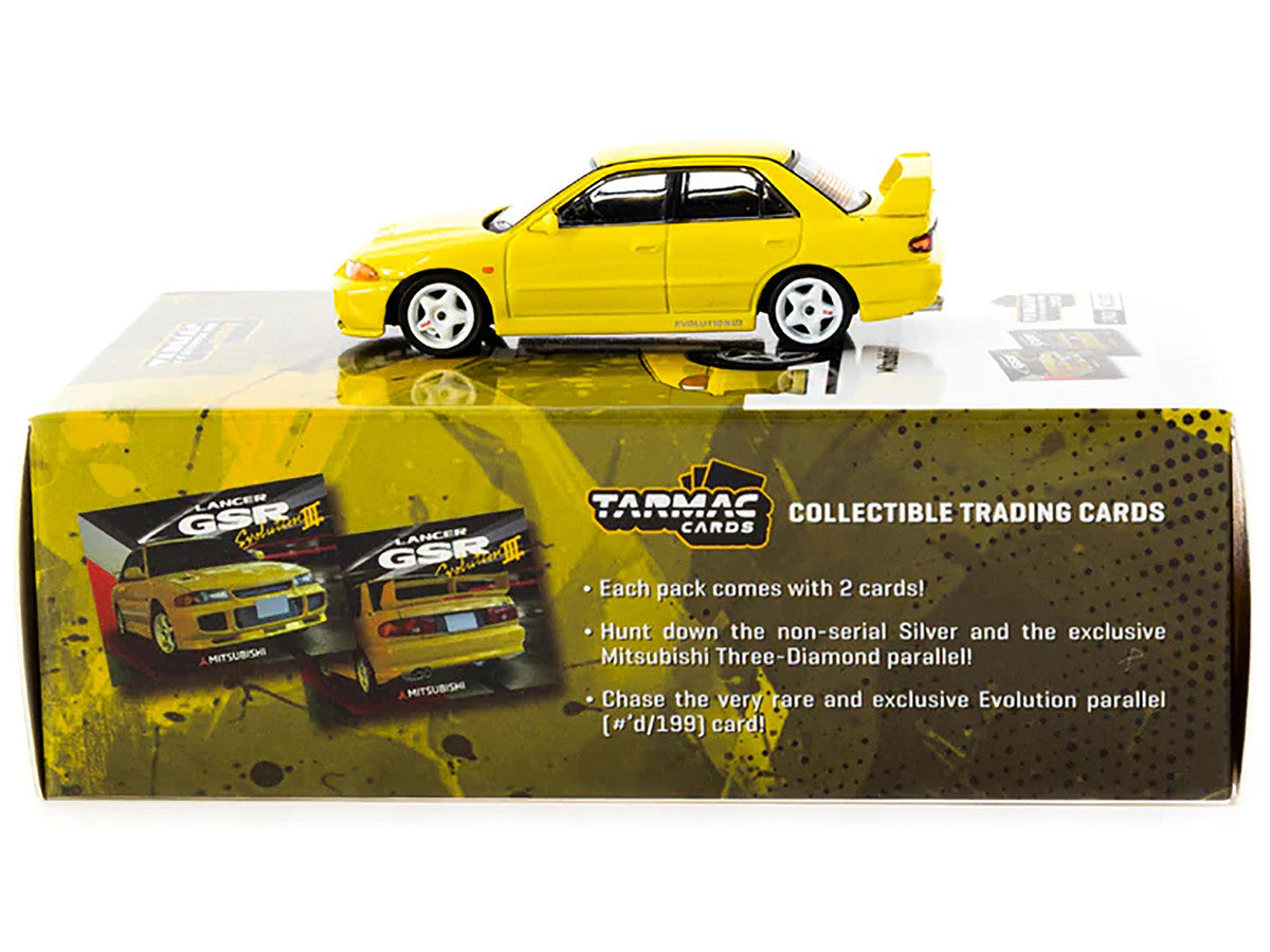 Mitsubishi Lancer GSR Evolution III RHD (Right Hand Drive) Yellow with Tarmac Cards "Global64" Series 1/64 Diecast Model by Tarmac Works-0