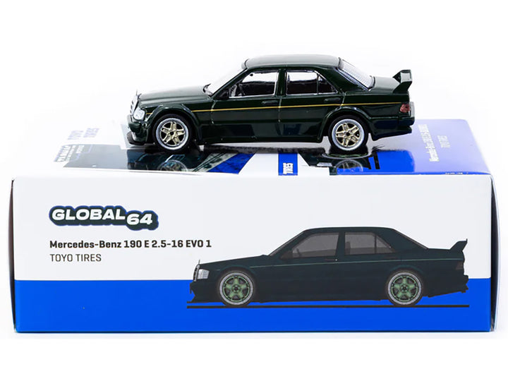 Mercedes-Benz 190 E 2.5-16 EVO 1 "Toyo Tires" Dark Green "Global64" Series 1/64 Diecast Model by Tarmac Works-1