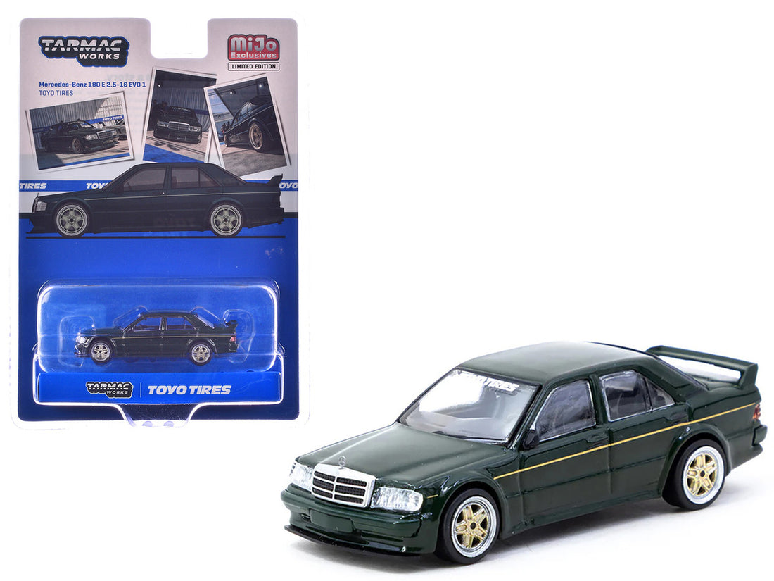 Mercedes-Benz 190 E 2.5-16 EVO 1 "Toyo Tires" Dark Green "Global64" Series 1/64 Diecast Model by Tarmac Works-2