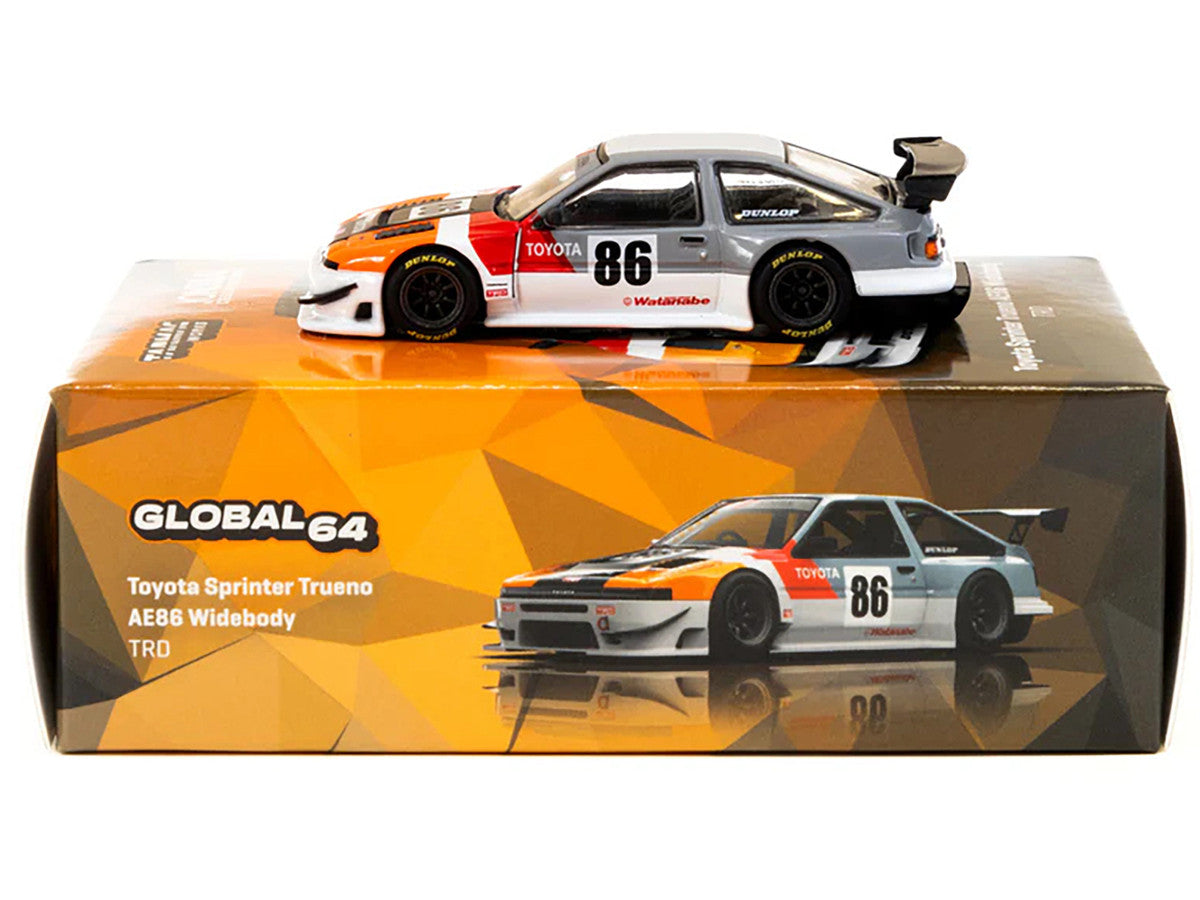 Toyota Sprinter Trueno AE86 Widebody RHD (Right Hand Drive) #86 "TRD-Jonsibal Designworks" White and Gray with Graphics "Global64" Series 1/64 Diecast Model by Tarmac Works-1