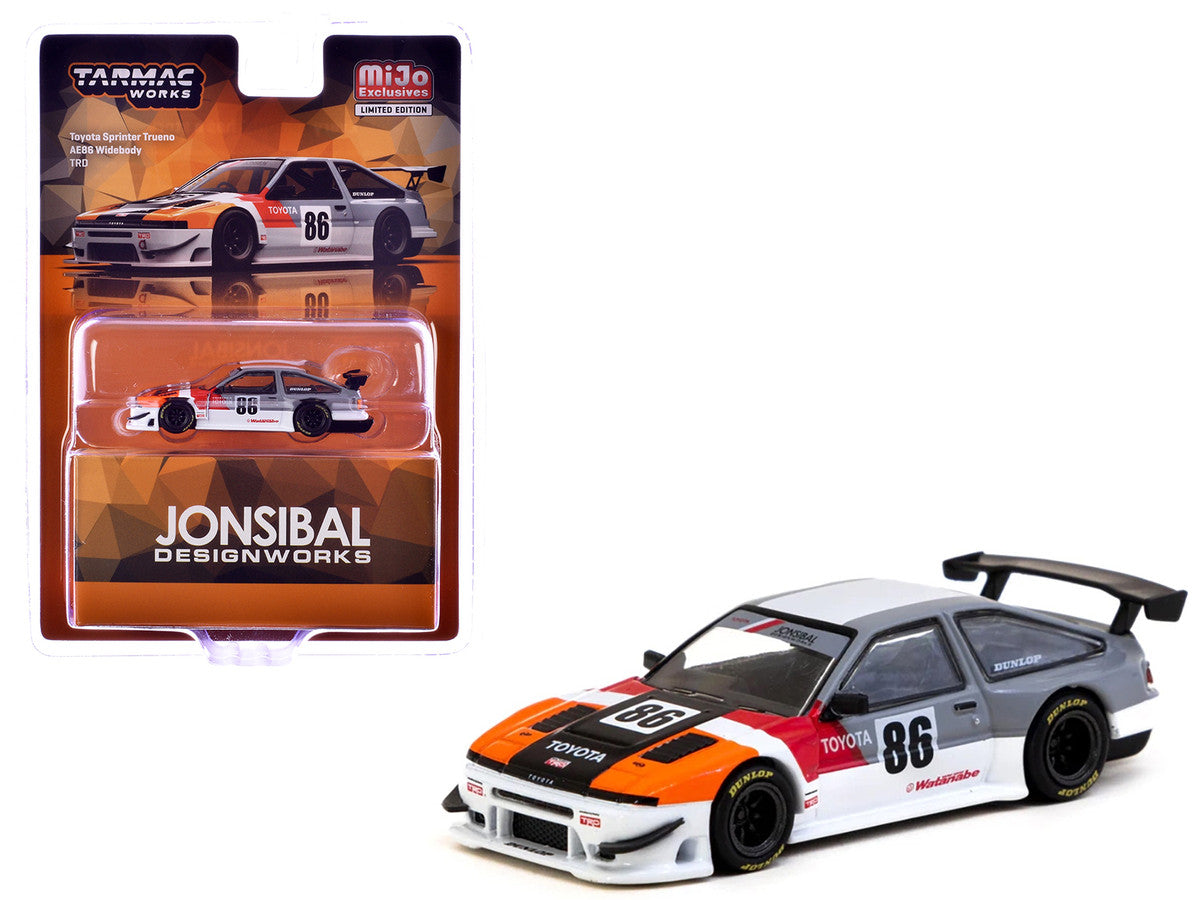 Toyota Sprinter Trueno AE86 Widebody RHD (Right Hand Drive) #86 "TRD-Jonsibal Designworks" White and Gray with Graphics "Global64" Series 1/64 Diecast Model by Tarmac Works-2