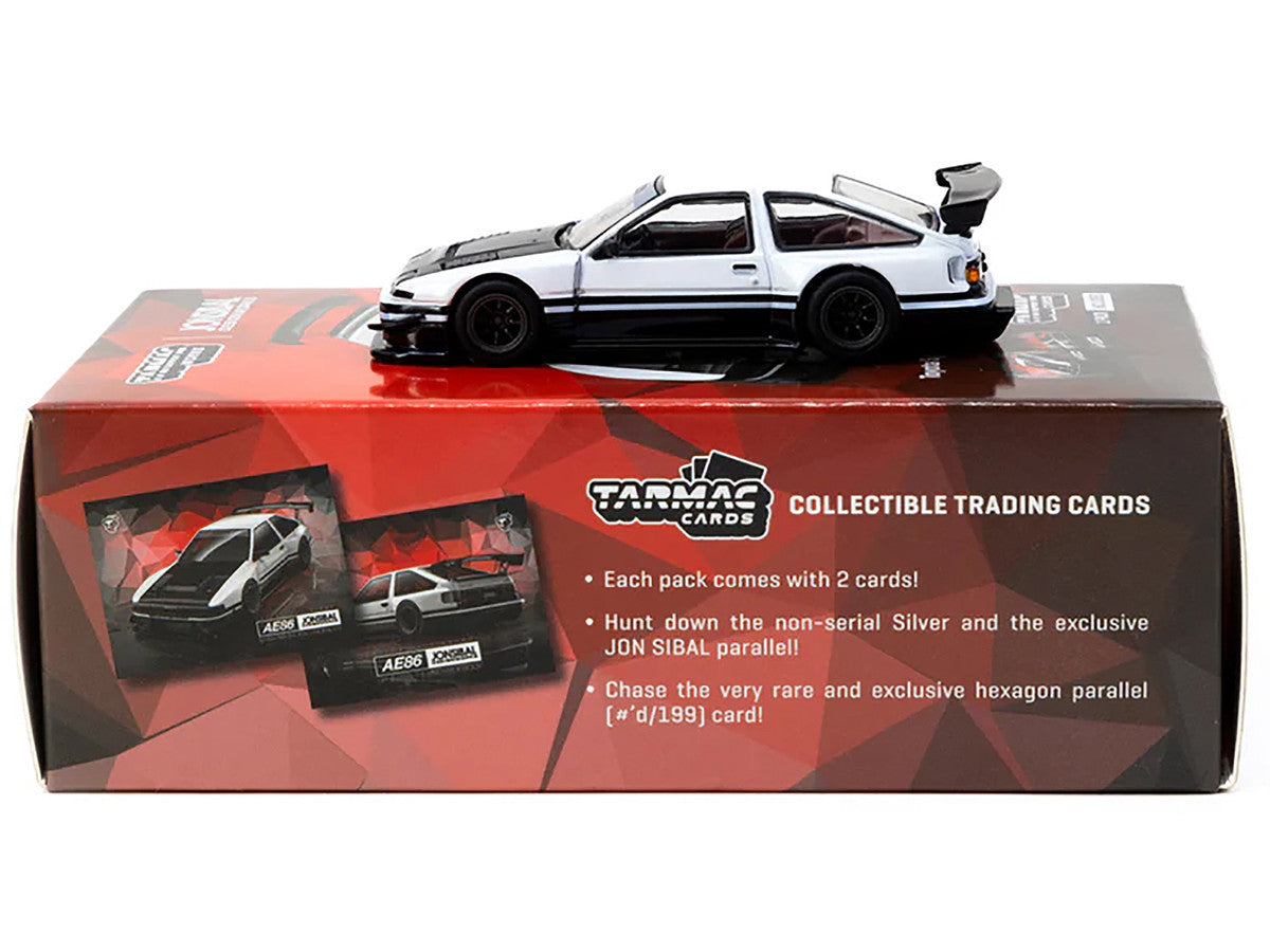 Toyota Sprinter Trueno AE86 Widebody RHD (Right Hand Drive) White and Black with Tarmac Cards "Global64" Series 1/64 Diecast Model by Tarmac Works-1