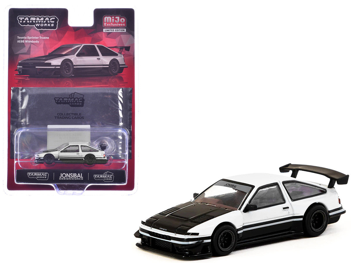 Toyota Sprinter Trueno AE86 Widebody RHD (Right Hand Drive) White and Black with Tarmac Cards "Global64" Series 1/64 Diecast Model by Tarmac Works-2