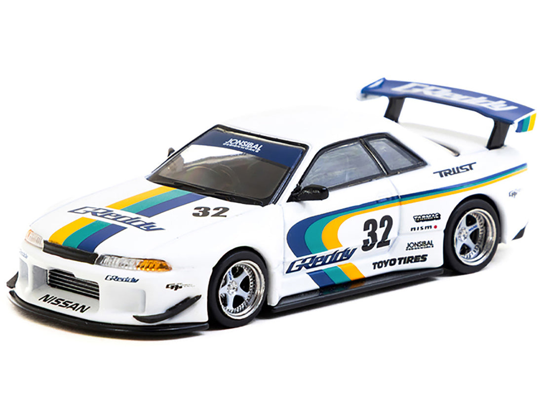 Nissan Skyline GT-R (R32) Widebody RHD (Right Hand Drive) #32 "Greddy - Jonsibal Designworks" White with Stripes "Global64" Series 1/64 Diecast Model by Tarmac Works 3