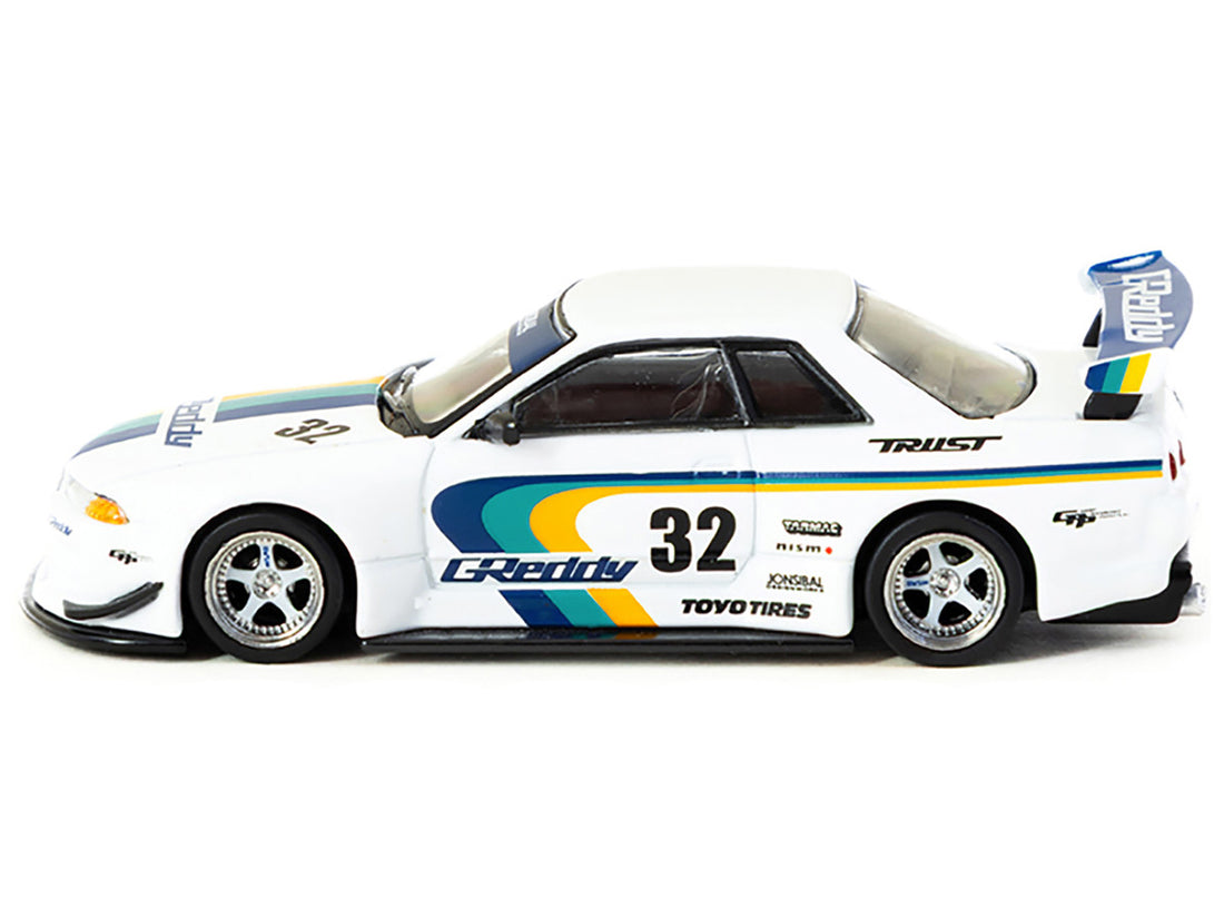 Nissan Skyline GT-R (R32) Widebody RHD (Right Hand Drive) #32 "Greddy - Jonsibal Designworks" White with Stripes "Global64" Series 1/64 Diecast Model by Tarmac Works 2