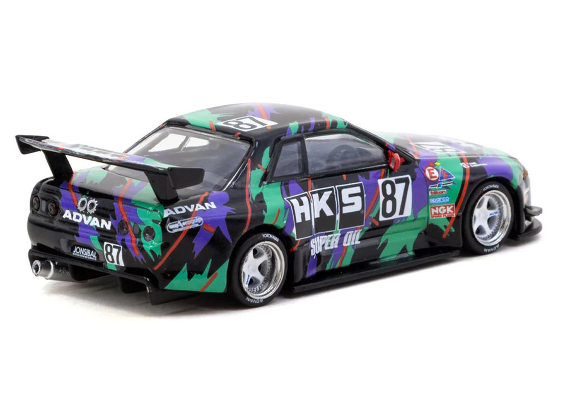 Nissan Skyline (R32) Widebody RHD (Right Hand Drive) #87 "HKS - Designed by Jon Sibal" Black with Graphics with Tarmac Cards "Global64" Series 1/64 Diecast Model Car by Tarmac Works-0
