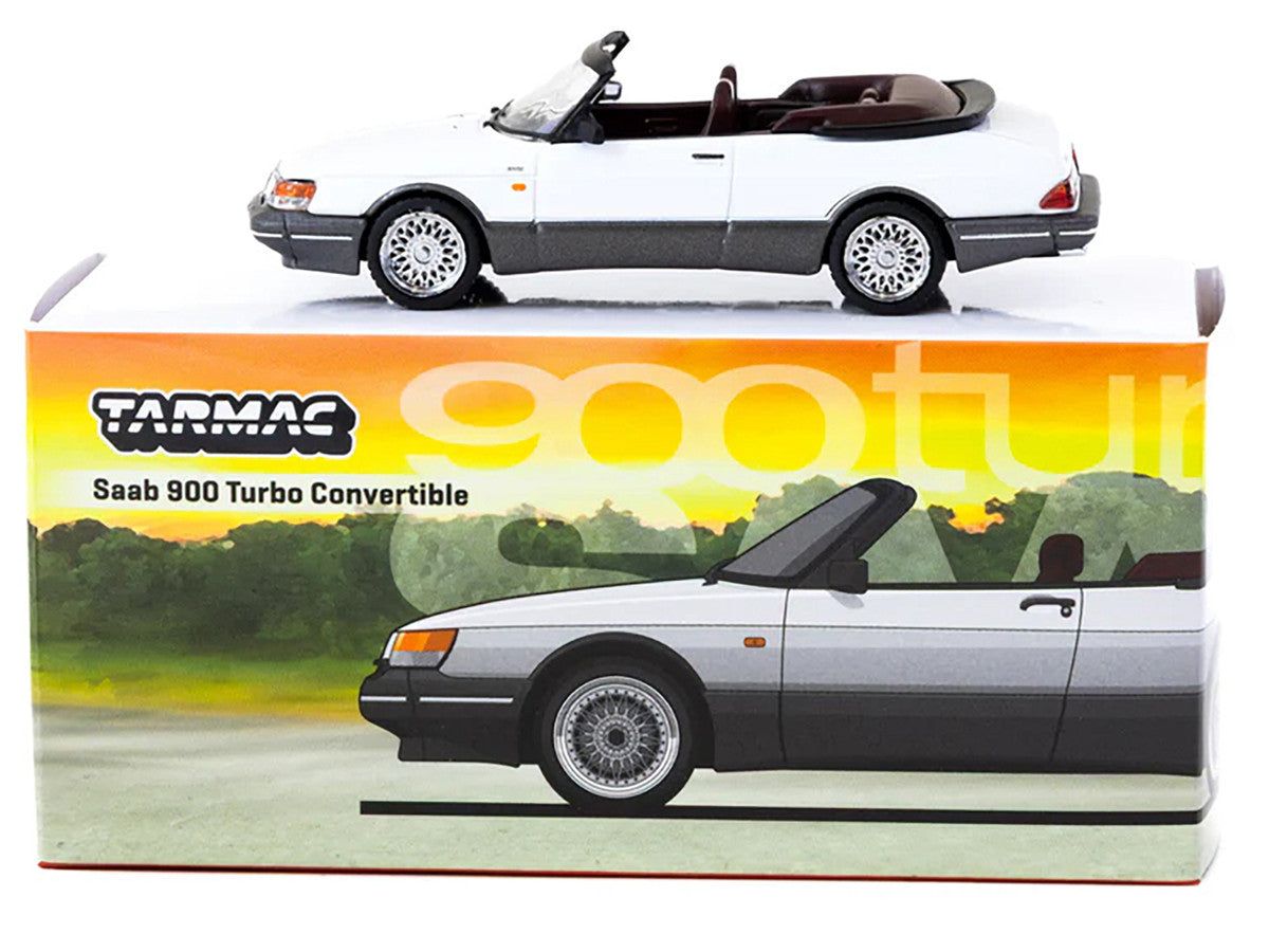 Saab 900 Turbo Convertible White and Gray "Global64" Series 1/64 Diecast Model by Tarmac Works-1