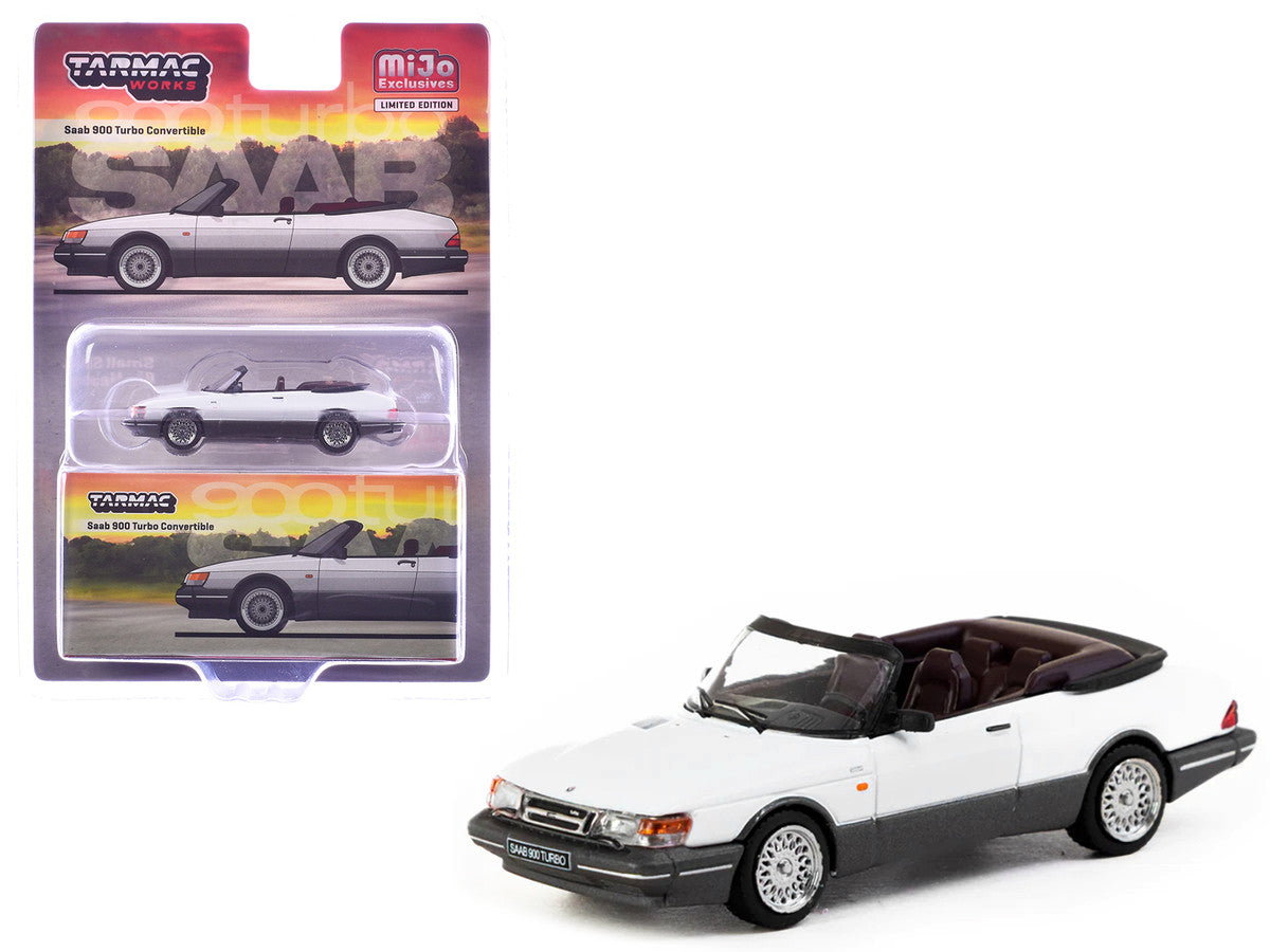 Saab 900 Turbo Convertible White and Gray "Global64" Series 1/64 Diecast Model by Tarmac Works-2