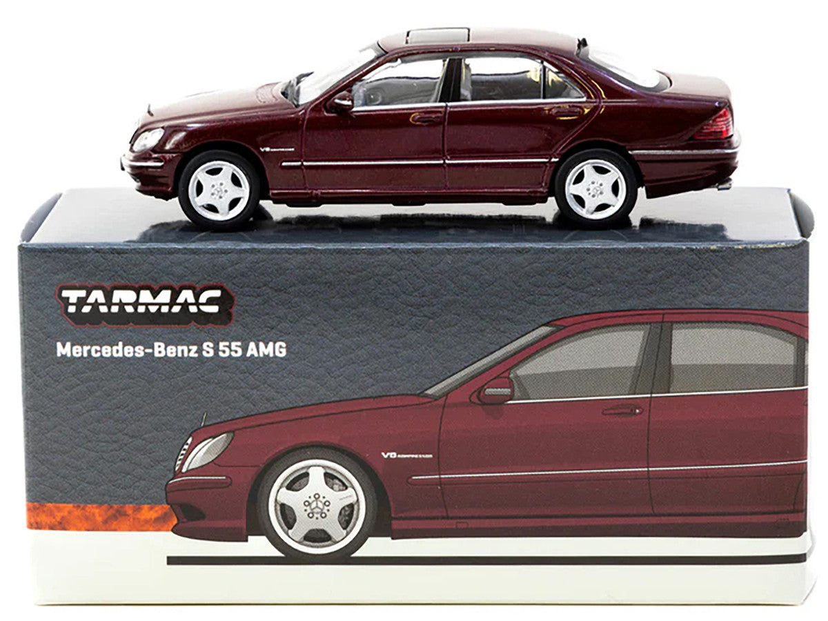 Mercedes-Benz S 55 AMG Bordeaux Red Metallic "Global64" Series 1/64 Diecast Model by Tarmac Works-1